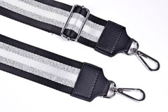 Taschengurt Taschenriemen Streifen Glitzer 5 cm- schwarz silbe- weiß, schwarze Lederenden-silber Schnallen