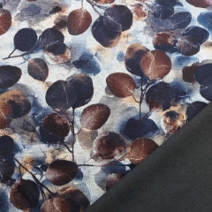 Jerseystoff Eukalyptusblätter, braun dunkelblau