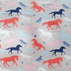 Jerseystoff Pferde Sterne, blau weiss apricot hellgrau