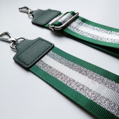 Taschengurt Taschenriemen Streifen Glitzer 5 cm-grn silber wei- dk.grnes Leder-silber Schnallen