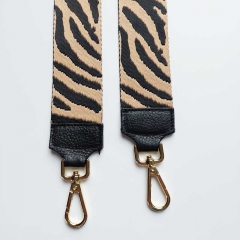 Taschengurt Taschenriemen Zebra Muster -schwarz beige-schwarzes Leder-gold Schnallen