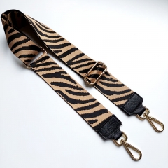Taschengurt Taschenriemen Zebra Muster -schwarz beige-schwarzes Leder-gold Schnallen