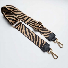 Taschengurt Taschenriemen Zebra Muster -schwarz beige-schwarzes Leder-gold Schnallen