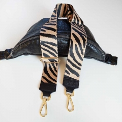Taschengurt Taschenriemen Zebra Muster -schwarz beige-schwarzes Leder-gold Schnallen