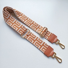 Taschengurt Taschenriemen Labyrinth Muster-cognac ecrue- cognac Leder - gold Schnallen