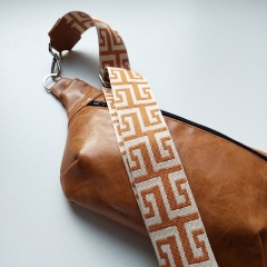 Taschengurt Taschenriemen Labyrinth Muster-cognac ecrue- cognac Leder - gold Schnallen