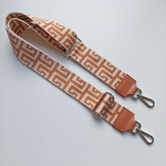 Taschengurt Taschenriemen Labyrinth Muster, cognac ecrue- cognac Leder - silber Schnallen