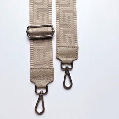 Taschengurt Taschenriemen grafisches Muster- beige - beiges Leder- silber Schnallen