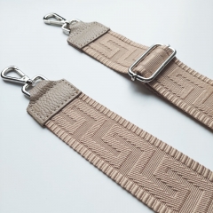 Taschengurt Taschenriemen grafisches Muster- beige - beiges Leder- silber Schnallen