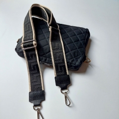 Taschengurt grafisches Muster -beige schwarz-schwarzes Leder- silber Schnalle