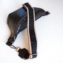 Taschengurt grafisches Muster -beige schwarz-schwarzes Leder- silber Schnalle