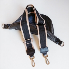 Taschengurt grafisches Muster -beige schwarz-schwarzes Leder- silber Schnalle