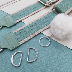 Taschengurt grafisches Muster - beige mintgrn- mint Leder - silber Schnallen