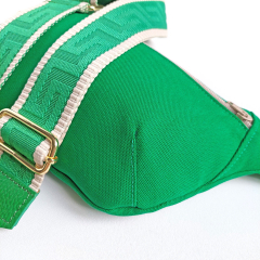 Taschengurt grafisches Muster - ecrue grn- grnes Leder - gold Schnallen
