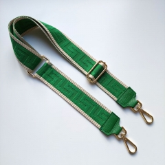Taschengurt grafisches Muster - ecrue grn- grnes Leder - gold Schnallen