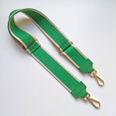 Taschengurt grafisches Muster - ecrue grn- grnes Leder - gold Schnallen