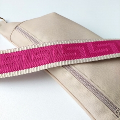 Taschengurt grafisches Muster - ecrue pink- pink Leder - silber Schnallen