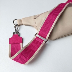 Taschengurt grafisches Muster - ecrue pink- pink Leder - silber Schnallen