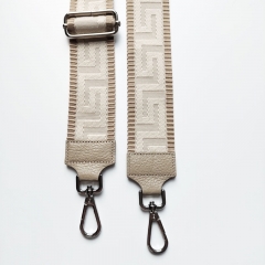 Taschengurt Taschenriemen grafisches Muster- beige cremewei- beiges Leder - silber Schnallen