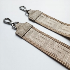 Taschengurt Taschenriemen grafisches Muster- beige cremewei- beiges Leder - silber Schnallen