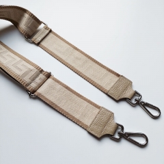 Taschengurt Taschenriemen grafisches Muster- beige cremewei- beiges Leder - silber Schnallen