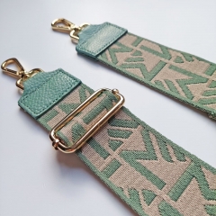 Taschengurt Taschenriemen abstraktes Muster- mint ecrue- mint Leder-gold Schnallen