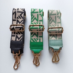 Taschengurt Taschenriemen abstraktes Muster- mint ecrue- mint Leder-gold Schnallen