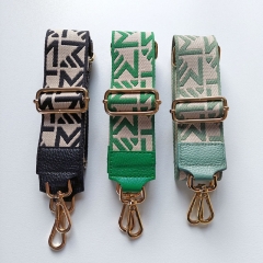 Taschengurt Taschenriemen abstraktes Muster- grün ecrue- grünes Leder-gold Schnallen (copy)