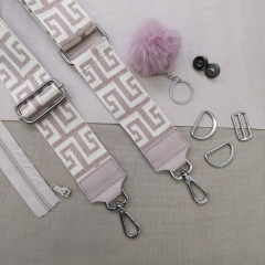 Taschengurt Taschenriemen Labyrinth Muster-altrosa cremewei -altrosa Leder-silber Schnallen