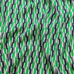 Viskosestoff mit Stretch Blusenstoff grafisches Muster, grün weiß dunkelblau