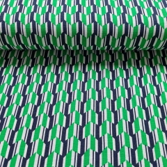 Viskosestoff mit Stretch Blusenstoff grafisches Muster, grn wei dunkelblau