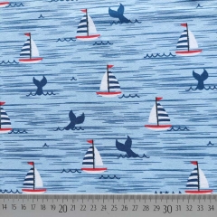 Jerseystoff Segelboote Fischflossen, hellblau