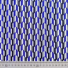 Viskosestoff mit Stretch Blusenstoff grafisches Muster, lilablau schwarz wei