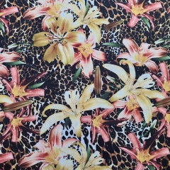 Viskose Jerseystoff Lilien tropische Blumen, gelb schwarz