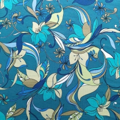 Viskose Jerseystoff Blumen, ecrue mittelblau