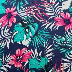 Viskose Jerseystoff Blumen tropische Bltter, pink dunkelblau