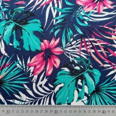 Viskose Jerseystoff Blumen tropische Bltter, pink dunkelblau