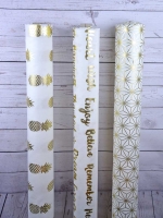 Dekostoff Metallic Words, gold creme