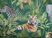 RESTSTÜCK 42 cm Dekostoff Tiger Zebra tropische Blätter Digitaldruck, grün