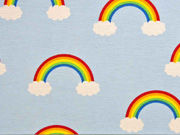 Dekostoff Regenbogen Wolken Baumwollstoff, hellblau