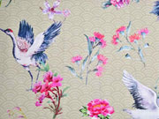 RESTSTCK 96 cm Dekostoff Half Panama Digitaldruck Kraniche Blumen, beige