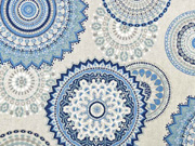 Dekostoff Mandalas Leinen Optik, jeansblau natur