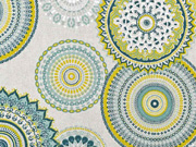 Dekostoff Mandalas Leinen Optik, grn ockergelb natur