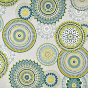 Dekostoff Mandalas Leinen Optik, grn ockergelb natur