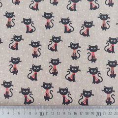 Dekostoff Katzen Punkte gestreiftes T-Shirt, schwarz rot natur