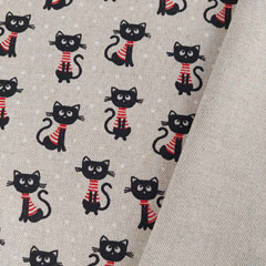 Dekostoff Katzen Punkte gestreiftes T-Shirt, schwarz rot natur