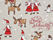 Dekostoff Leinenlook Frohe Weihnachten, natur