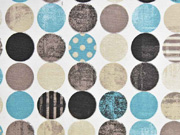 Dekostoff gemusterte Kreise, beige rauchblau cremewei�