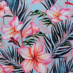 RESTST�CK 27 cm Badeanzugstoff Funktionsjersey Hibiskusbl�ten, coralle pink hellt�rkis