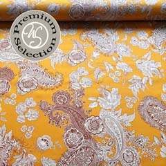 Baumwollstoff  Silky Cotton Blumen, braun currygelb